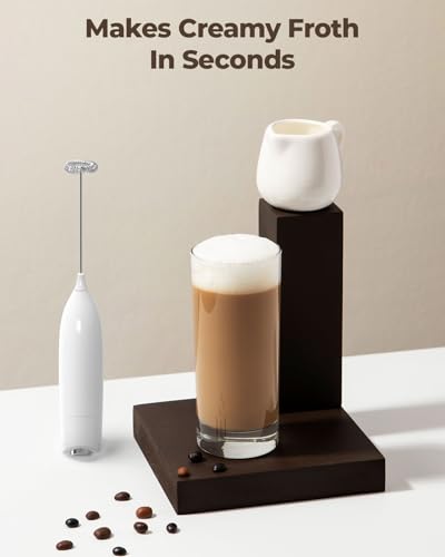 Milk Frother Handheld Electric Foam Maker Battery Operated (Blizzard White)