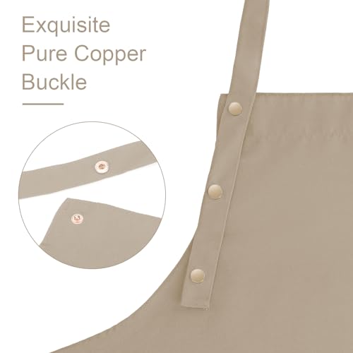 Apron for Men Women with Adjustable Straps and Large Pockets (Beige)