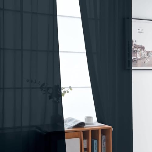Sheer Voile Window Treatment Rod Pocket Curtain Panels for Kitchen Bedroom Living Room Drapes Sunlight Filtering Privacy Semi Home Decor Assorted Colors Sizes (Charcoal Grey / 52"W x 54"L (Pack of 2))