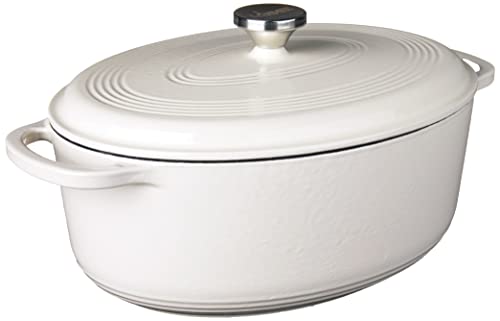Enameled Cast Iron Oval Dutch Oven with Lid (Oyster White)