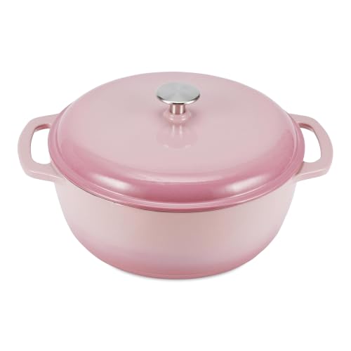 Enameled Cast Iron Dutch Oven Pot with Lid (Pink / 6-Quart)