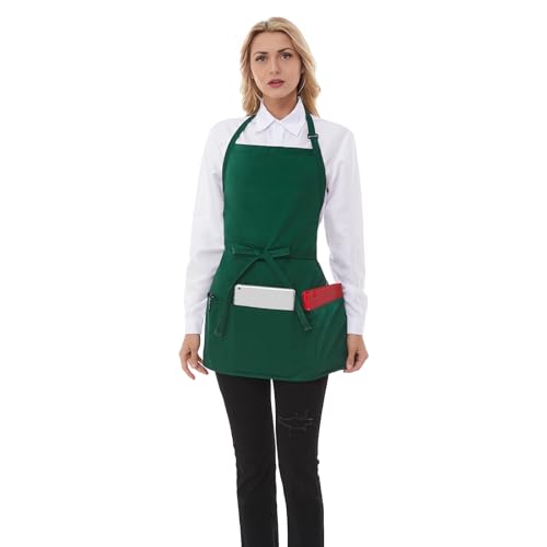 Aprons for Women with 3 Pockets (Green, 2 Pack / One Size)