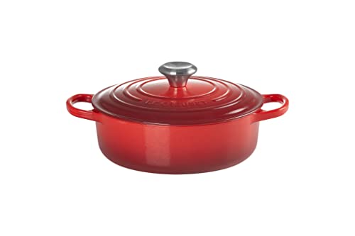 Enameled Cast Iron Round Wide Dutch Oven (Cerise)