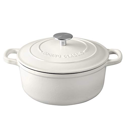 Cast Iron Dutch Oven With Lid Round Pot Enameled Covered for Bread Baking (White / 7QT)