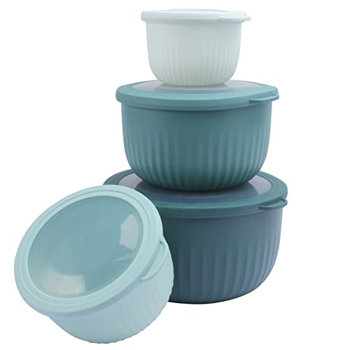 4pc Plastic Mixing Bowl Set with Lids (Teal / 8 Piece Set - Deep Bowls)