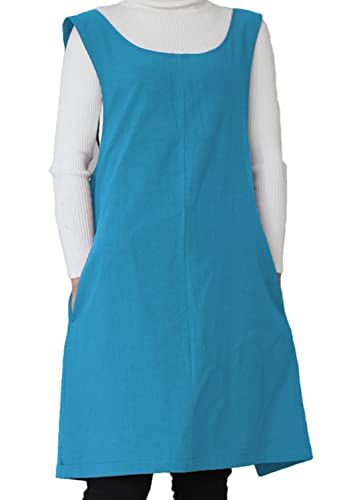 Soft Cotton Linen Apron Solid Color Halter Cross Bandage Aprons Japan Japanese Style X Shape Kitchen Cooking Clothes Gift for Women Chef Housewarming (Sky Blue)