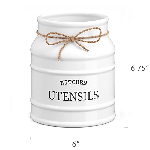 Ceramic Kitchen Utensil Holder Countertop 6.75″ (White)