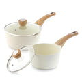 1.5 & 2.5 Quart Ceramic Sauce Pan Sets with Lid (Ceramic White / 1.5 + 2.5 Quarts)