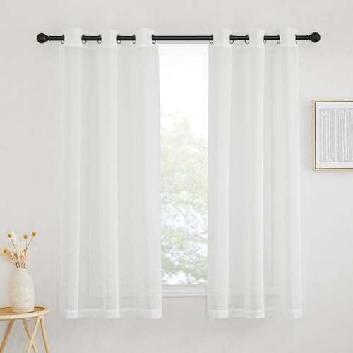 White Sheer Curtains 63 inch Length (42"W x 63"L (Pack of 2) / White)