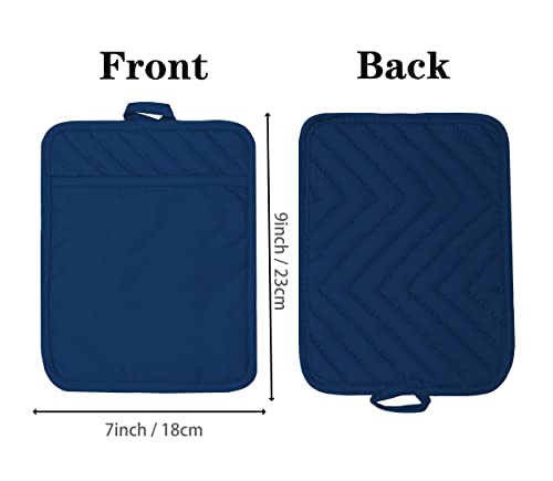 Oven Pot Holder with Pocket Cotton Heat Resistant Coaster Potholder Kitchen Hot Pad Oven Mitts for Cooking and Baking Square 7"x9" (Blue / 5 Count - Cotton)