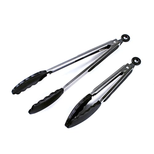 2 Pack Silicone Kitchen Tongs (Black)
