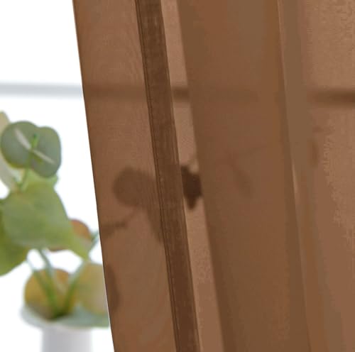 Basic Rod Pocket Sheer Voile Window Curtain Panels Brown 1 Pair 2 Panels 26 Width 24 Inch Long for Kitchen Bedroom Children Living Room Yard (Brown / 26"W x 24"L (Pack of 2))