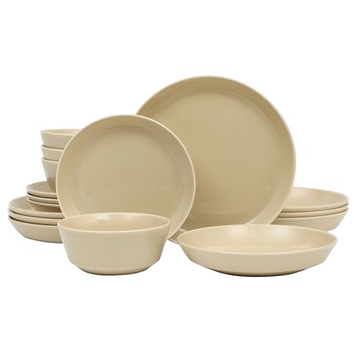 Summer Shades 16 Piece Plates and Bowls Dishes Service for 4 Porcelain Dinnerware Set (Taupe (Summer Shades) / Service for 4 (16pcs))
