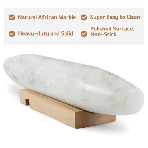African Natural Marble French Rolling Pin (Shuttle White Marble 12 Inch)