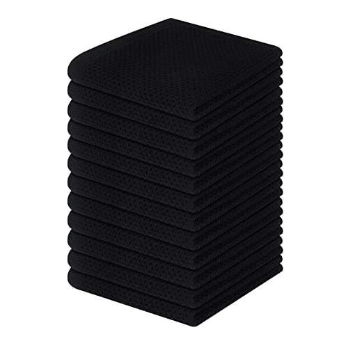 100% Cotton Waffle Weave Kitchen Dish Cloths 12 (Black / 12 X 12 - 12 Pack)
