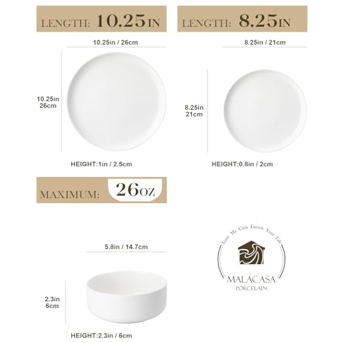 12 Pcs Porcelain Plates and Bowls Sets (Ivory White / 12 Pcs (Service for 4))