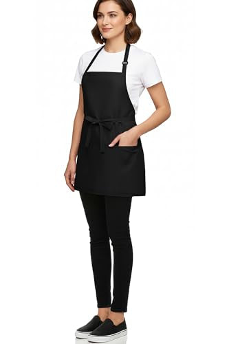 Kitchen Cooking Apron Unisex Adjustable chef apron with 3 pockets (02 Pack Long Black)