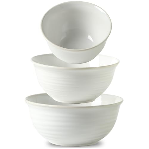 Mixing Bowls Ceramic Serving Dishes for Cooking (Clay-Infused White / 40+65+84 Ounce)