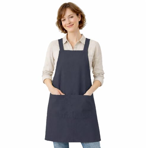 Apron for Women with Pocket Cotton Linen (Navy / Medium)