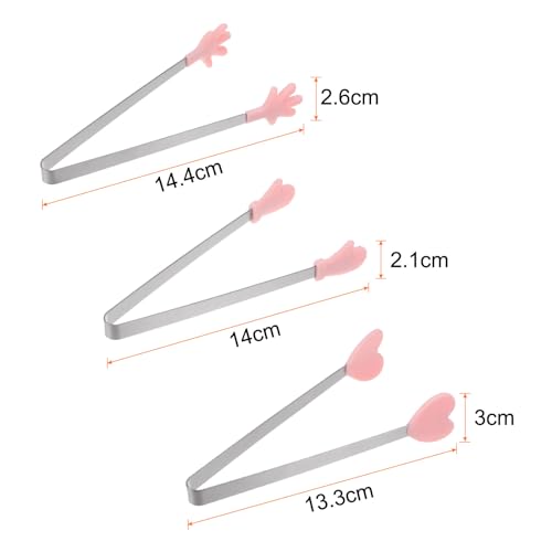 Mini Food Tongs 5.5" Pattern Shape Stainless Steel with Silicon Tips Small Cooking Tongs Kitchen Food Tongs Serving Tongs for Cooking Grilling BBQ Barbecue Kitchen (Pink)