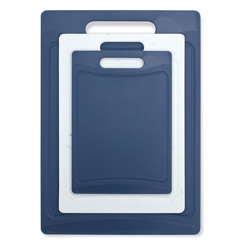 Non Slip Cutting Board Set (3 Cutting Boards / Blue and White Marble)