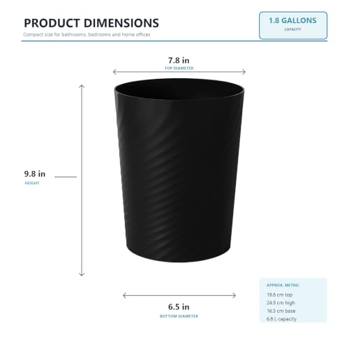 Plastic Small Bathroom Trash Can Wastebasket Garbage Can (Black / 1.8 Gallon/1 Pack)