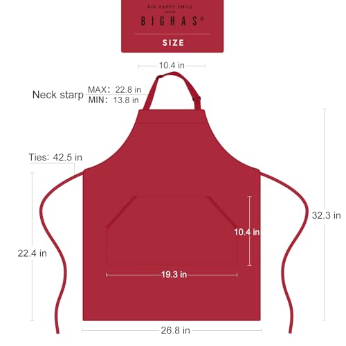 Adjustable Bib Apron with Pocket Extra Long Ties for Women Men (Wine Red)