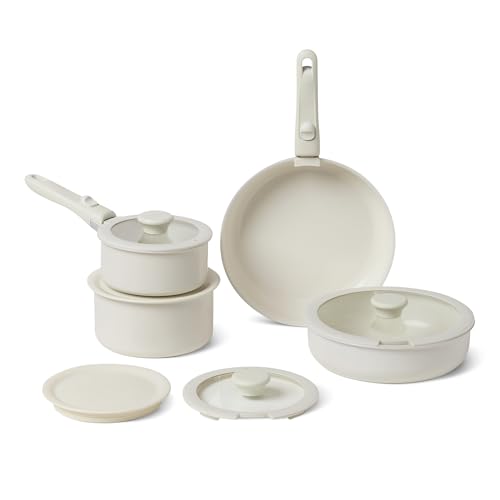 Ceramic Nonstick Cookware Set with Detachable Handles (Ivory)