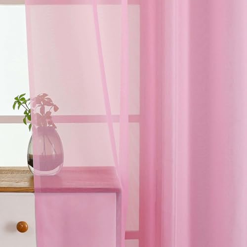 Light Pink Small Sheer Curtains 2 Panels Set (42"W x 36"L (Pack of 2) / Light Pink)