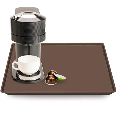 Silicone Coffee Maker Mat with Lip for Countertops (Brown / 19.7'' x 15'')