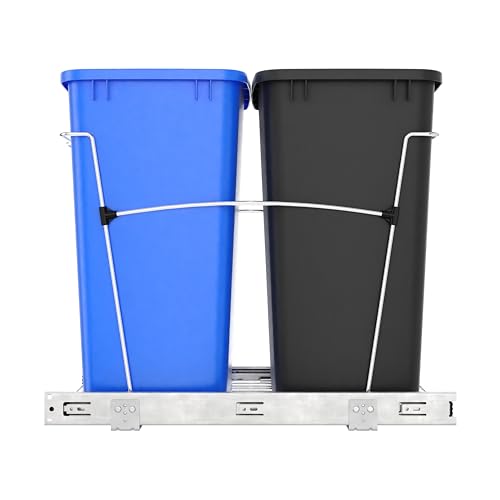 Double Pullout Garbage Trash Cans for Kitchen Cabinets (Blue & Black)