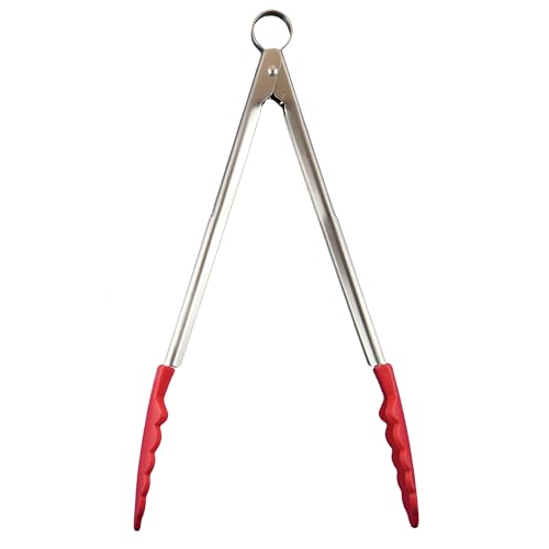 12 Inch Silicone Locking Tongs (Red / 12-Inch)