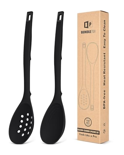 Pack of 2 Silicone Cooking Spoons (Black)