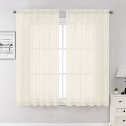 Cream Sheer Curtains 63 Inch Length 2 Panels (Cream / 59"W x 63"L (Pack of 2))
