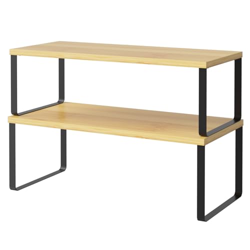 Bamboo Cabinet Organizer Shelf (Black + Natural Beige / 15.6''W)