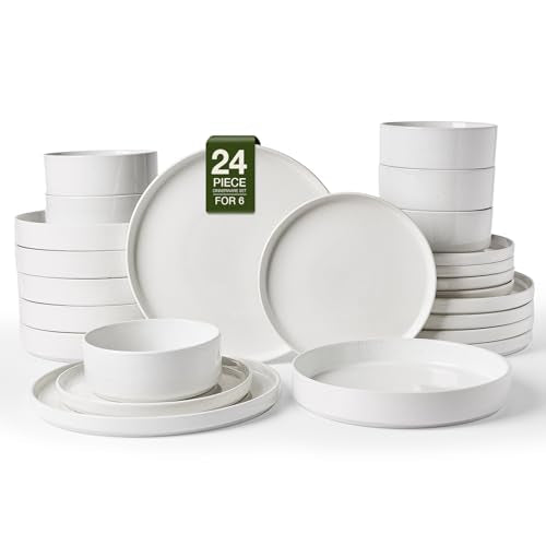 Nebula 24 Piece Dinnerware Set with Pasta Bowls (White / Service for 6 (Include Pasta Bowls))
