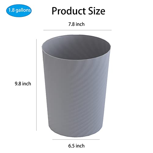 Plastic Small Bathroom Trash Can Wastebasket Garbage Can (Grey / 1.8 Gallon/3 Pack)