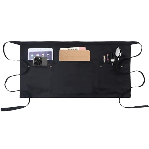 Server Apron with 5 Pockets (Pink+black)