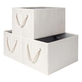 Fabric Storage Bins with Rope Handles (Extra Large / Beige, White & Ivory)