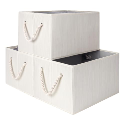 Fabric Storage Bins with Rope Handles (Extra Large / Beige, White & Ivory)