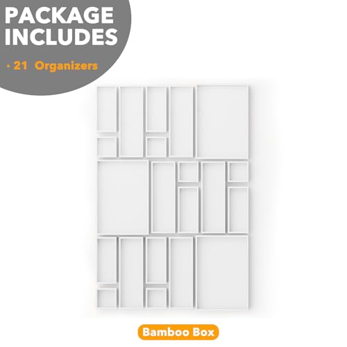21 Piece Bamboo Drawer Organizer Storage Boxes Set (21-Piece / White)