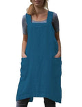 Women's Cotton Cross Back Pinafore with Big Pockets Practical Aprons for Gardening Works (3X-Large / Lake Blue)