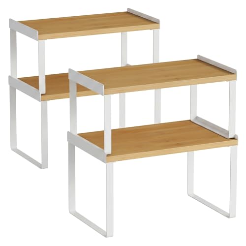 Cabinet Shelf Organizers Set of 4 (Medium / White-bamboo)