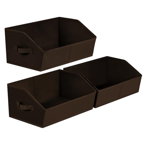 Closet Baskets for Shelves Trapezoid (Brown / Large -3 Pack)