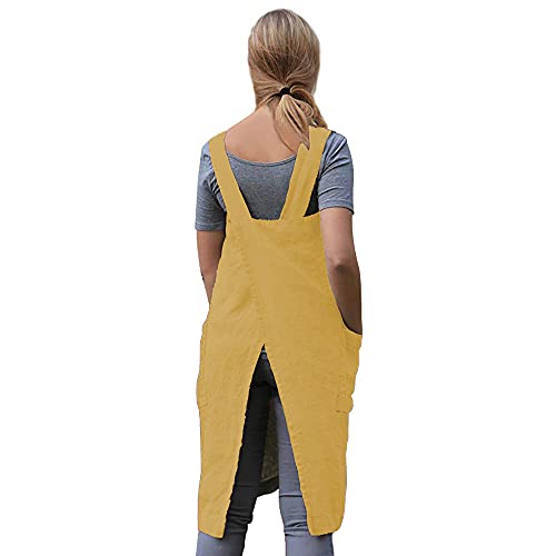 Women's Cross Back Pinafore Apron with Large Pockets Home Kitchen (3X-Large / Yellow)