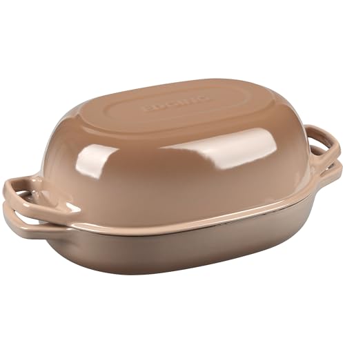 Enameled Cast Iron Oval Dutch Oven Pot with Lid (Mocha / 7 Quart)