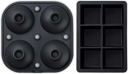 Large Silicone Premium Ice Trays (Black / 4 Spheres / 6 Cubes(Ice Bag))