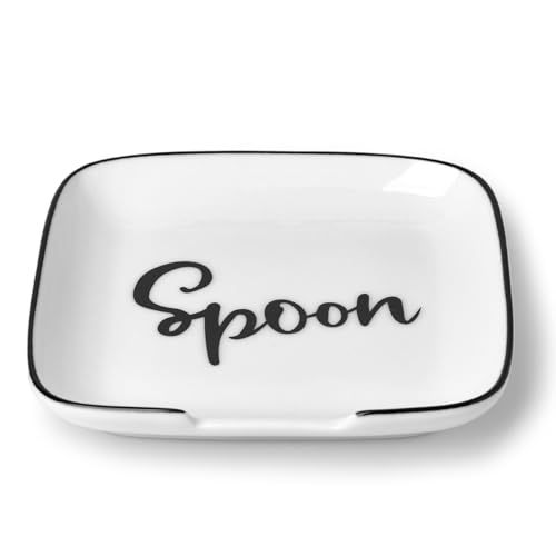 Farmhouse Ceramic 4.75 Inch Spoon Rest for Kitchen (White)