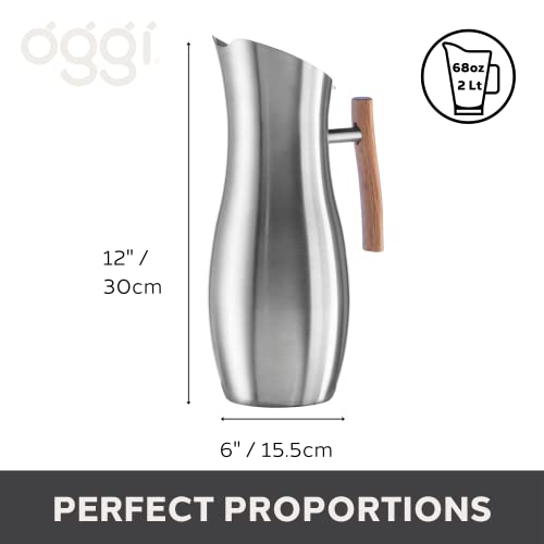 Slimline Stainless Steel Pitcher (68 Ounces / Stainless Steel w/ Wood Handle)