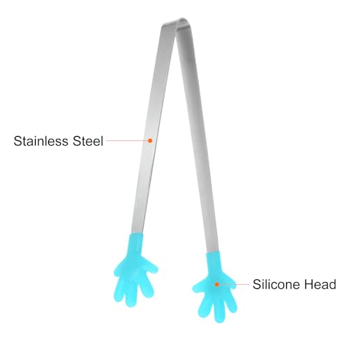 Mini Food Tongs 5.5" Pattern Shape Stainless Steel with Silicon Tips Small Cooking Tongs Kitchen Food Tongs Serving Tongs for Cooking Grilling BBQ Barbecue Kitchen (LightBlue)